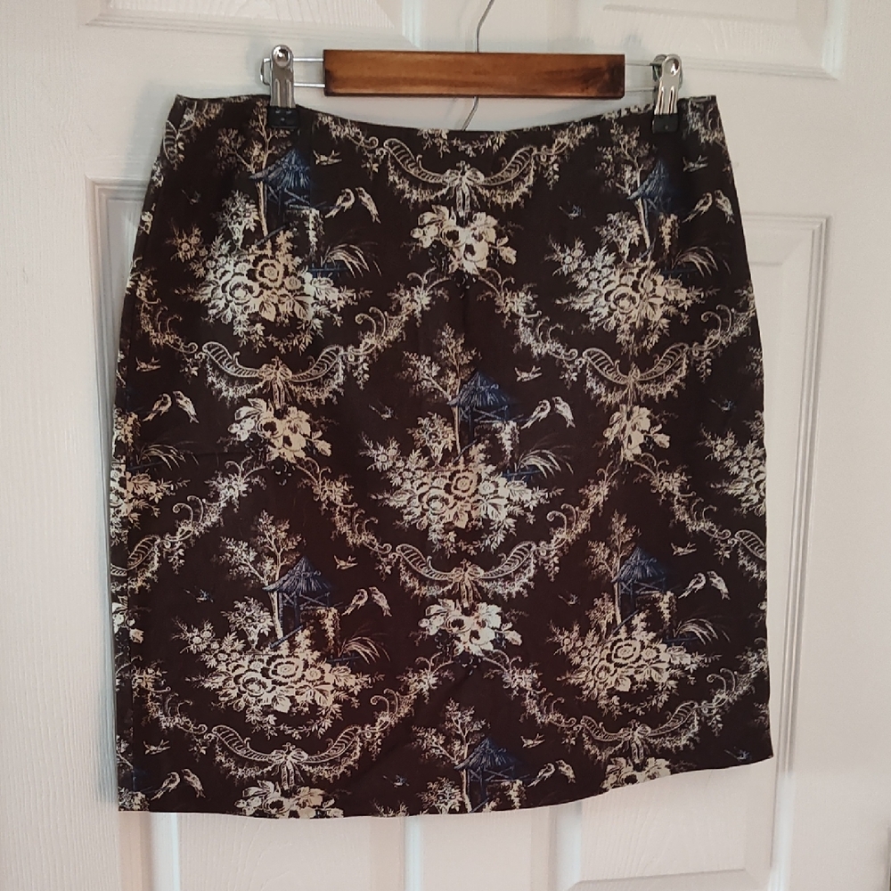 Talbots Black and Blue Floral Pencil Skirt - Picture 1 of 4